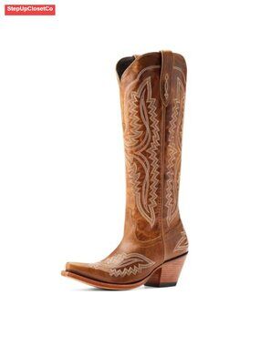 Western Cowboy Boots Knee High Leather X Toe Block Heel Country Concert